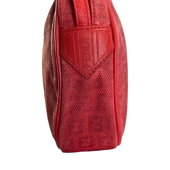 Vintage Fendi Red FF Canvas Crossbody Bag Leather Trim Authentic Made In Italy - Picture 10 of 14